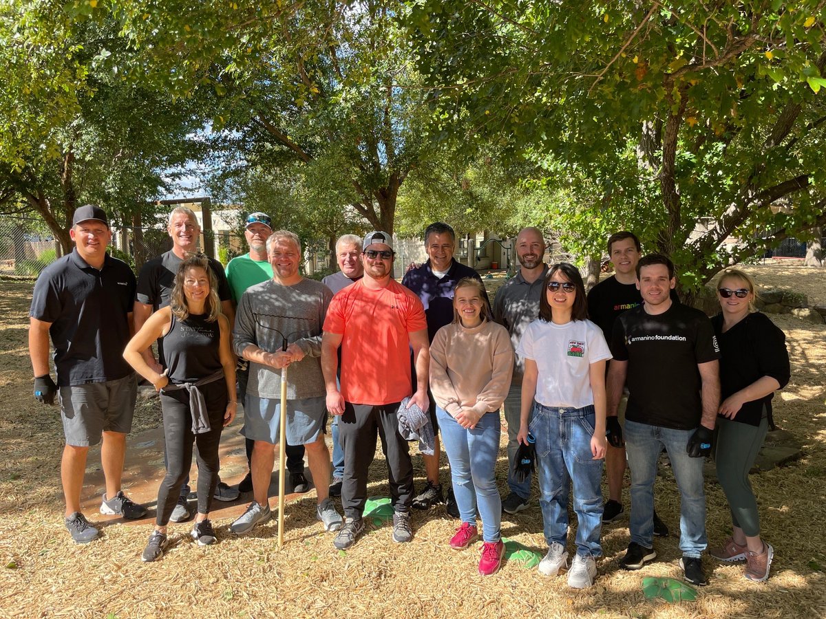 marmanino's tweet photo. This year, over a thousand of us volunteered at more than 61 nonprofits across the US, from CA to NY, and many places in between! I went to the Jewish Community Center in Dallas, where we helped maintain their grounds, including laying new tanbark in the playground. https://t.co/E9lhmMRxhO