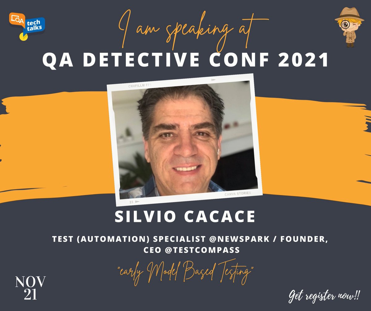TTcompass's tweet photo. We will deliver a talk about 'Shift left with early Model Based Testing' (#eMBT) supported by TestCompass at the QA Detective Conference 2021 on november the 20th and 21th. Do you want to attend?
#TestCompass #Newspark
https://t.co/ofLoEjS47H https://t.co/csxeN9RhiE
