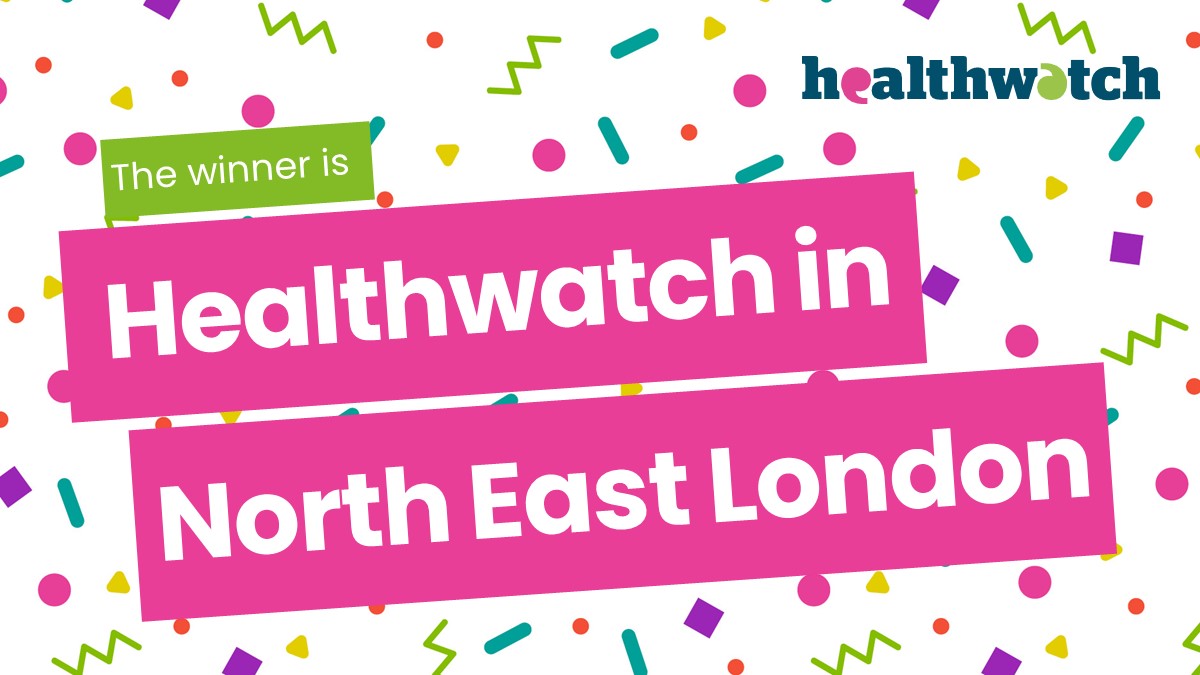 And the winners are… Healthwatch in North East London for providing fast, regular and detailed insight about people’s experiences of care with their Integrated Care System <a href="/NELHCP/">North East London Health and Care Partnership</a>! Let’s give them a big round of applause! #Healthwatch2021