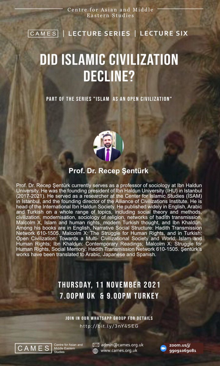 Usul Academy (@usulacademy) on Twitter photo Happening in 2 hours!
Did the Islamic Civilization Decline?
A talk by prof. <a href="/senturkrecep/">Recep Şentürk</a>
Zoom link: zoom.us/j/99091069081 Happening in 2 hours!
Did the Islamic Civilization Decline?
A talk by prof. <a href="/senturkrecep/">Recep Şentürk</a>
Zoom link: zoom.us/j/99091069081