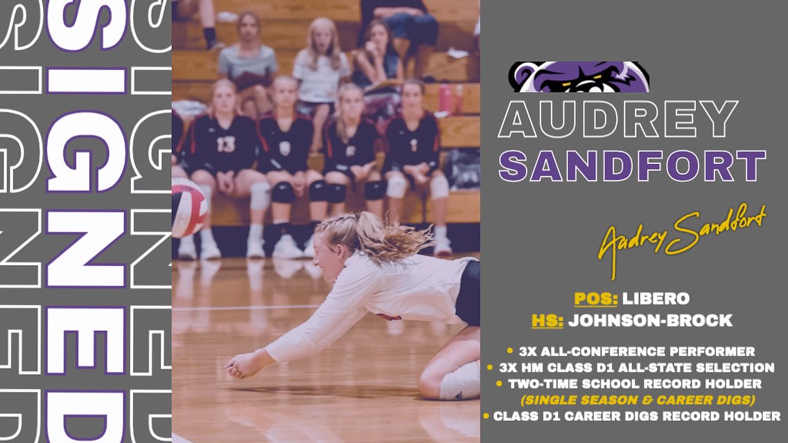 BUBruinsVB's tweet photo. • SIGNED • 

Audrey Sandfort, all-state libero and multiple record holder, is officially a Bellevue Bruin. Congrats! 💜🐻 https://t.co/Zlddbto52m