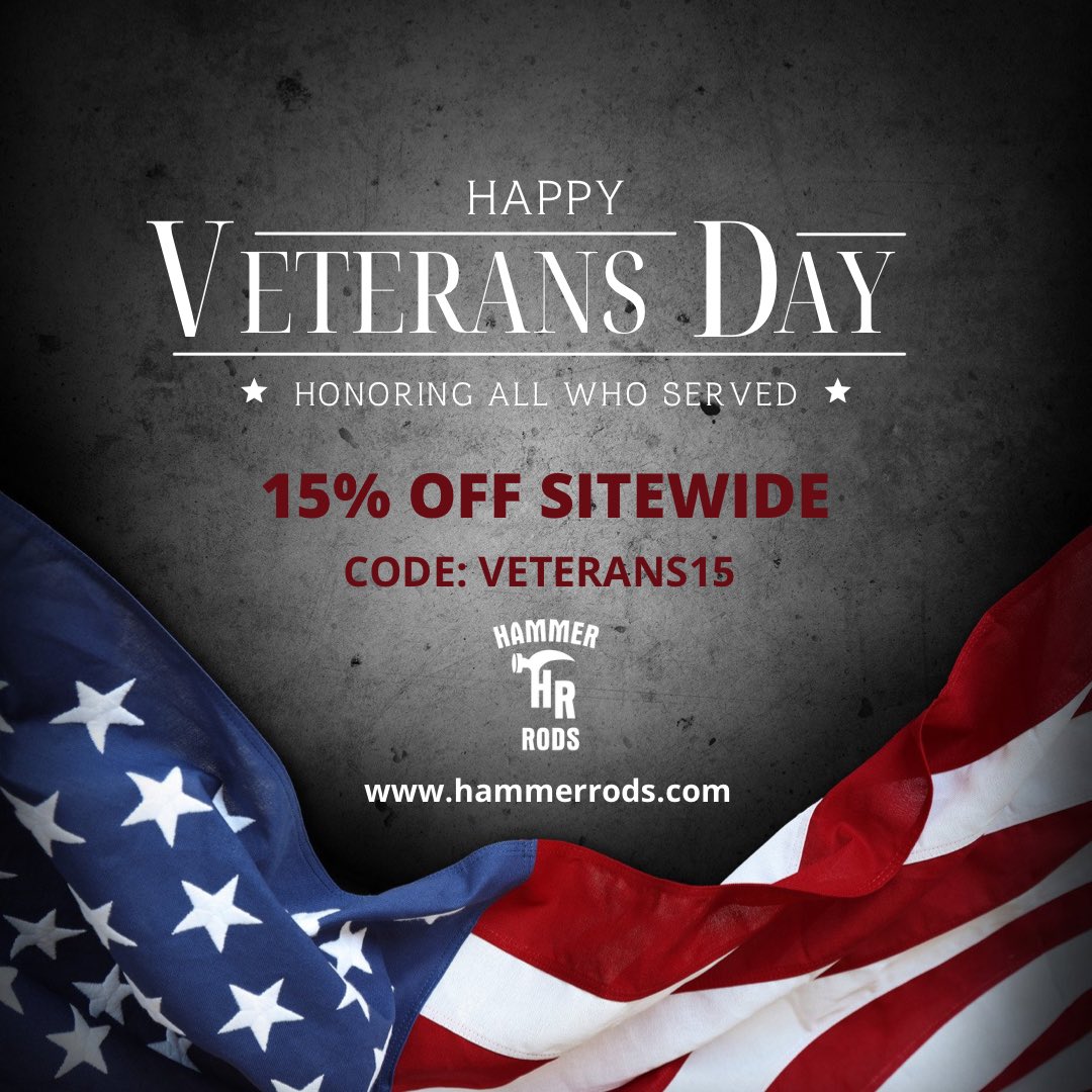 HammerRods's tweet photo. Thank you Veterans! We sincerely appreciate your service. 🇺🇸

Let’s all celebrate our country by saving 15% off sitewide with code “veterans15”.

https://t.co/ExUcEVRpfh https://t.co/0dSe6U0osF
