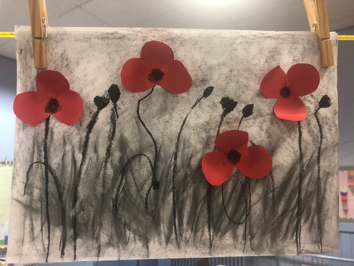 StAndrewsFraser's tweet photo. P5R learned about Remembrance Day and created these wonderful charcoal and paper poppy pictures. https://t.co/2dLvk4hv8X