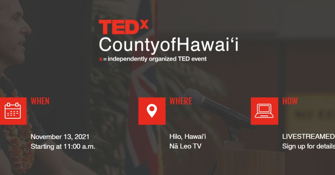 This Saturday, November 13 @ 11am! 
Join <a href="/TEDxCountyofHI/">TedxCountyofHawaii</a> for this very anticipated event:
Local Insights Grow Global Solutions.
Register here: ow.ly/WnoT50GLuG8
Check out the speakers:
ow.ly/tSaM50GLuG7
