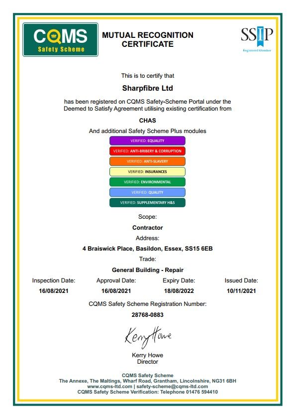 Further recognition of Sharpfibre's outstanding safety procedures
#ssip #cqms #safecontractor #safety #anotherssip