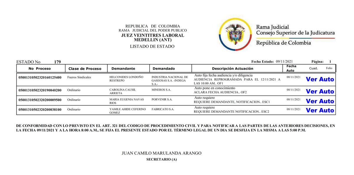 j23labmed's tweet photo. Estados No. 179 del 09 de noviembre del 2021. Míralos🧐 completos en la 🌐pagina web del juzgado https://t.co/WpBwT76sX2 https://t.co/dqqdF00YjH