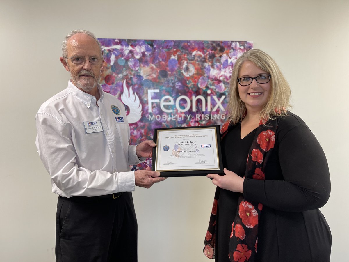 A Leader "Then &amp; Now".  🇺🇸Happy Veteran's Day!
💙At Feonix, we honor and support the veterans in our communities any way we can. Our founder, Valerie Lefler, was recently awarded the <a href="/ESGR/">ESGR</a>  for her support of Feonix employee, Technical Sergeant John Doherty.  #VeteransDay #Feonix