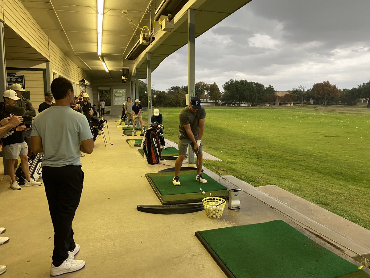 jesuitgolf's tweet photo. Thank you Bryson for letting Jesuit Golf hang out with you at the Golf Center at the Highlands! So awesome to watch you hit and to see your amazing power up close. Hitting shots with you and getting great advice from you made for a practice we will never forget! https://t.co/T5ZqUskCPV