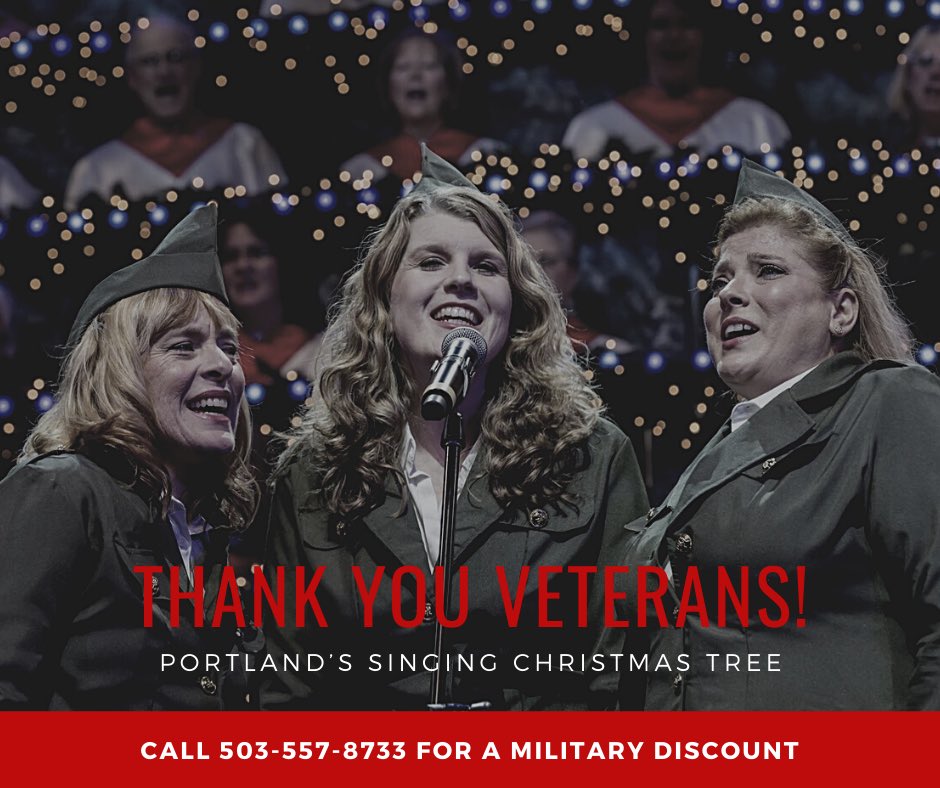 PDXSingingTree's tweet image. Thank you to all who have served our country! Please call the Singing Christmas Tree Box office for a special military discount on tickets for this year’s performances.
#VeteransDay #PDX