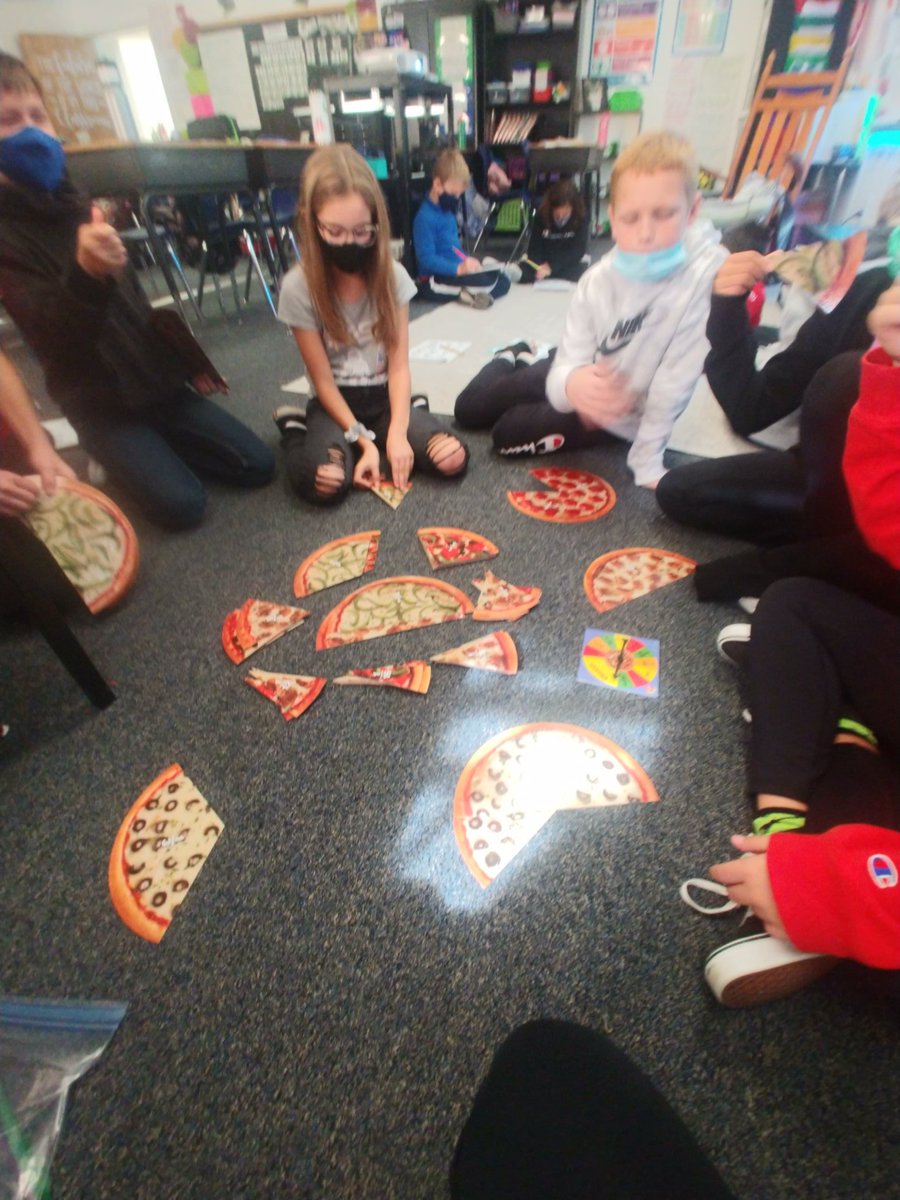Fordfourthgrade's tweet photo. Pizza fraction fun making us hungry during stations! 🍕 https://t.co/uV9QXnY5gp
