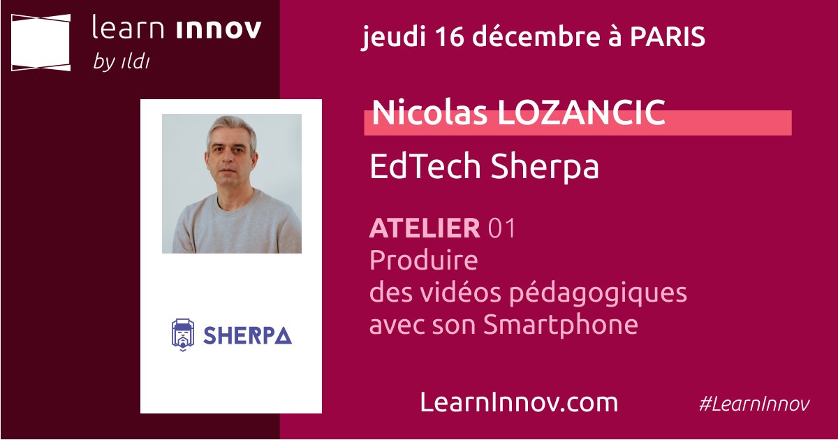 [LearnInnov 2021 - Les Ateliers] 
Comment produire des vidéos pédagogiques avec son smartphone ? Réponse avec <a href="/LozancicNicolas/">LN</a> de <a href="/EdtechSherpa/">Speedernet Sherpa</a> le 16/12. 
Inscription par ici 👉 learninnov.com