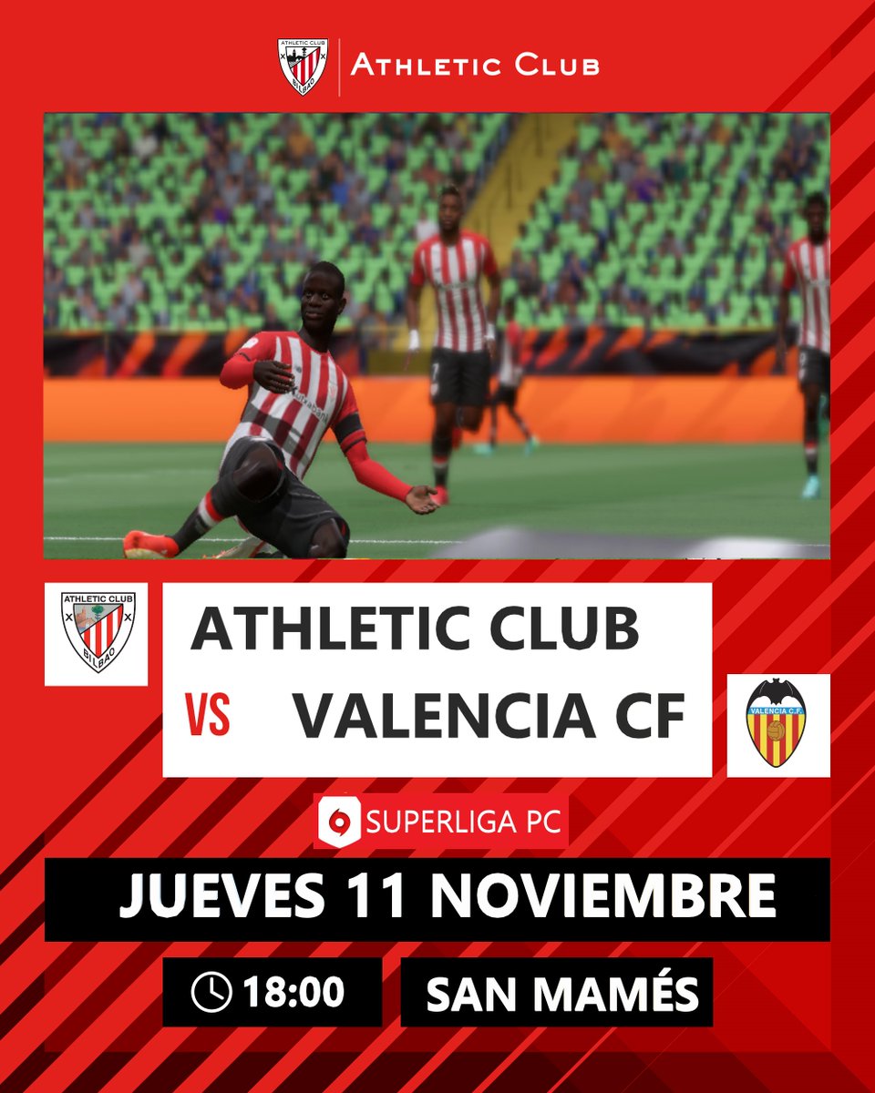 AthleticClubPC's tweet photo. Se viene la 4ª Jornada de la @PCSuperliga !!!!!

🆚 Valencia CF
📍 San Mamés
🕠18:00 https://t.co/lG3lEVFajd