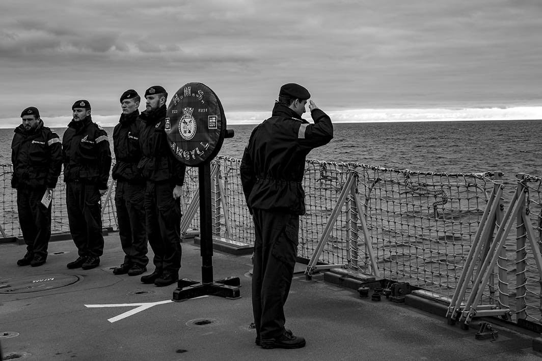 hms_argyll's tweet photo. Ship’s Company came together today  in a service of remembrance for Armistice Day to remember those who made the ultimate sacrifice. #ArmisticeDay #LestWeForget https://t.co/YYnDSuIvWF