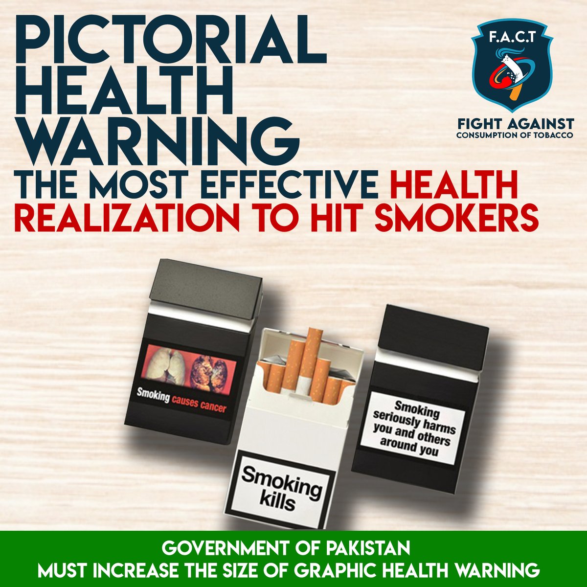 factpakistan1's tweet photo. 🛑Pictorial Health Warning the Most effective health
realisation to hit smokers.
#COP26
#ClimateActionNow
#TobaccoControl
#FCTCBuildsBackBetter
#FCTCSavesLives
#COP9news
#ClimateAction
#TobaccoFreePakistan
#GraphicHealthWarning
#PAKvAUS https://t.co/DdJM5t7F39