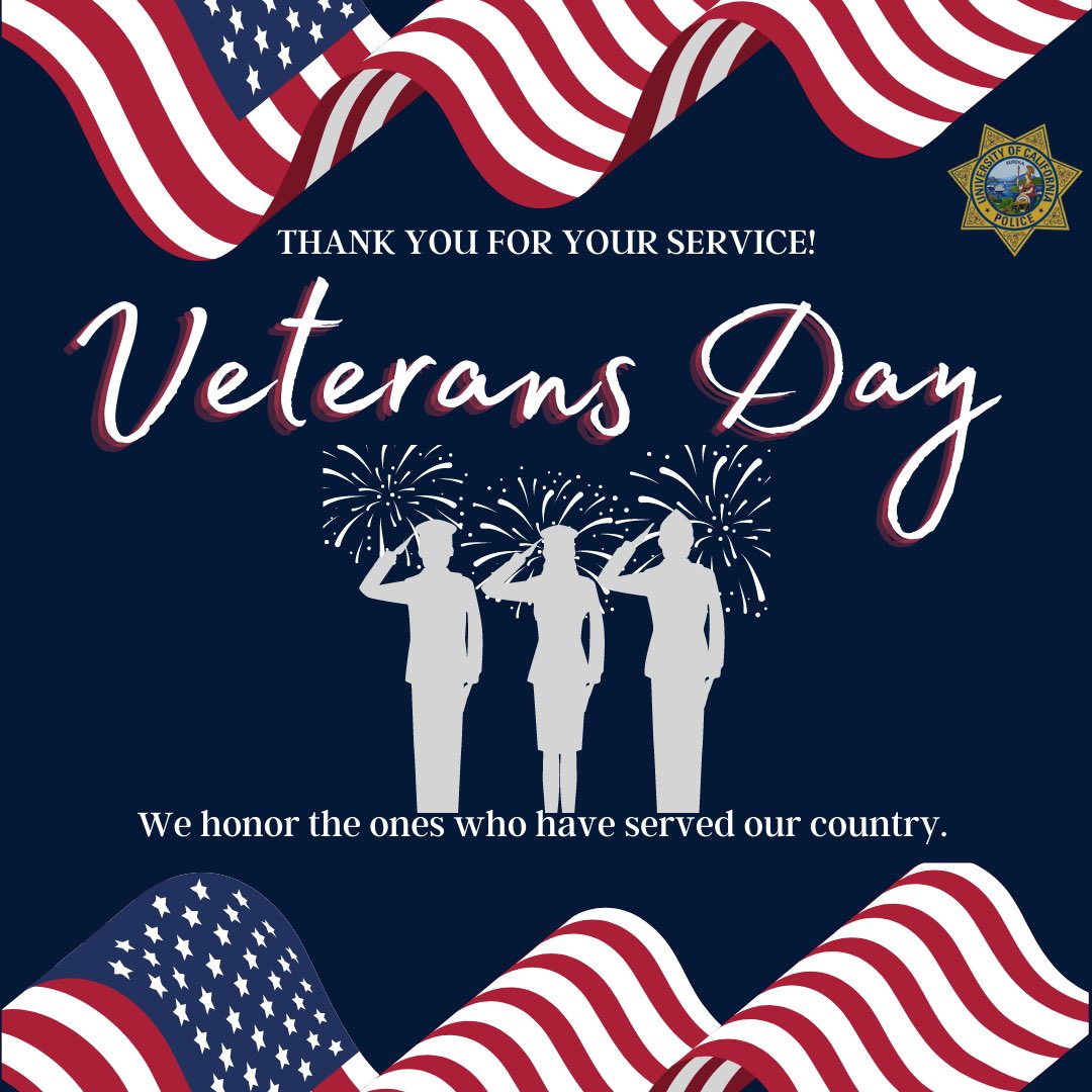 UCMercedPolice's tweet photo. Happy Veteran’s Day! Thank you for your selfless service and dedication to our country. #veteransday #ucmpd #ucmerced https://t.co/rsX2ZVlN4N
