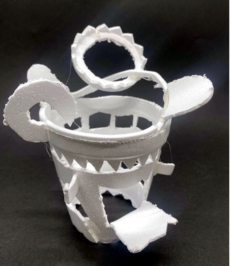 ArtsyTeacherOne's tweet photo. In 8th gr Sculpture/Pottery class today we learned about additive &amp; subtractive sculptures. We used a white cup to do both. The emphasis was on balancing positive &amp; negative  space. 🖤🤍 @mps_russell @NAEAMiddleLevel @MillardPS @BethLFink #RussellExploratory @NElovesPS #ArtEd https://t.co/0zzbWULYj6
