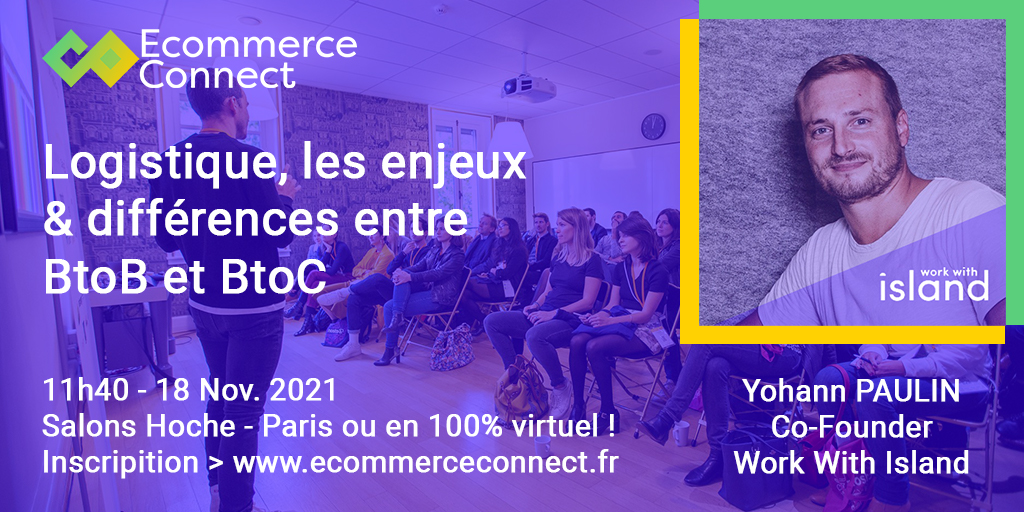 Sur #Ecoco le 18/11, on va parler logistique dans l'#ecommerce.
D’après vous, quels sont les enjeux &amp; différences entre BtoB et BtoC ?
Venez en parler avec Yohann PAULIN de <a href="/WorkwithIsland/">Island</a>, en présentiel ou en distanciel : ecommerceconnect.fr