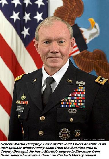 On #VeteransDay,  we have a connection to Ireland and the American military. Ret  Gen. #MartinDempsey, former chair of the Joint Chiefs of Staff, is an Irish speaker. His family is from Ranafast #CoDonegal. Dempsey spent his childhood summers in the Gaeltacht
@IrelandChicago