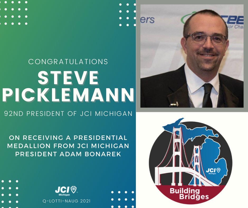 Congratulations are in order for these 3 Michigan Jaycees as they received a Presidential Medallion from JCI Michigan President Adam Bonarek at this past weekends Q-Lotti-Naug in Grand Rapids. #JCI # Michigan #Medallion #BuildingBridges