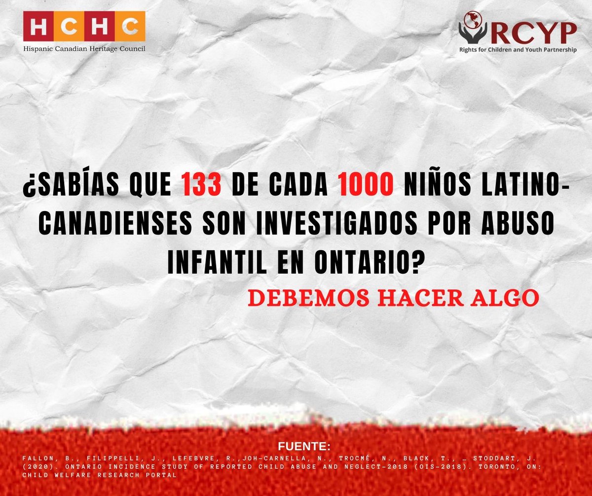 hispaniccanada's tweet photo. Una investigación realizada por el proyecto Rights for Children and Youth Partnership (RCYP) en la comunidad de origen latinoamericano en #Ontario encontró que los hispanos enfrentan serias dificultades frente al sistema de protección de la niñez. Debemos hacer algo. https://t.co/s9zwwAc0qt