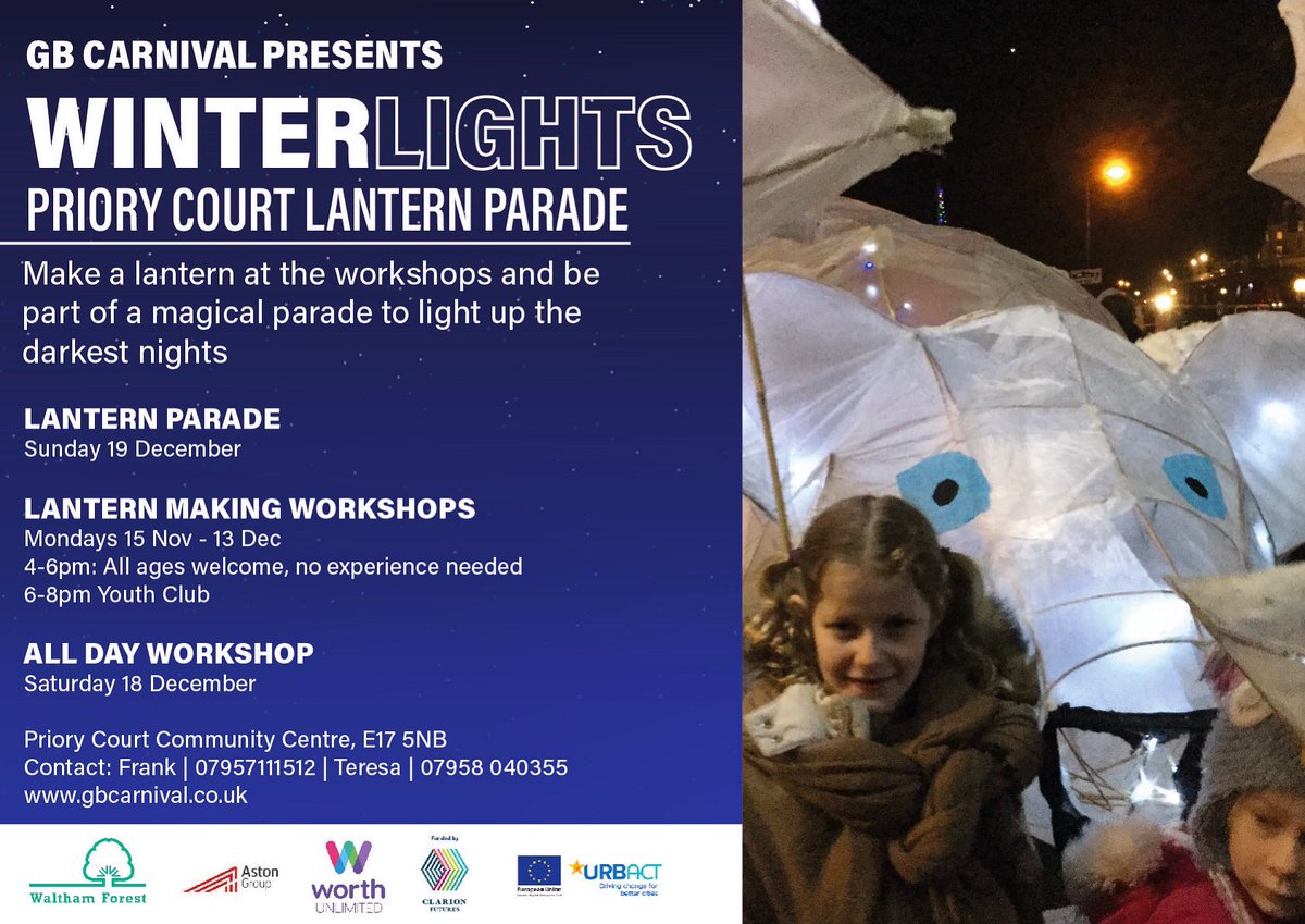 So if you live in Priory Court or E17 why not come and make a lantern and be in the parade. It’s free, it’s fun and the parade will be magical