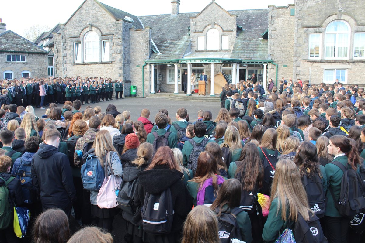 KirkbieKendal's tweet photo. Remembrance at Kirkbie Kendal School. A respectful and poignant minute's silence after 'The Last Post'. Thank you to @BurnesideBrass for their contribution. https://t.co/ek2qP6CVBj