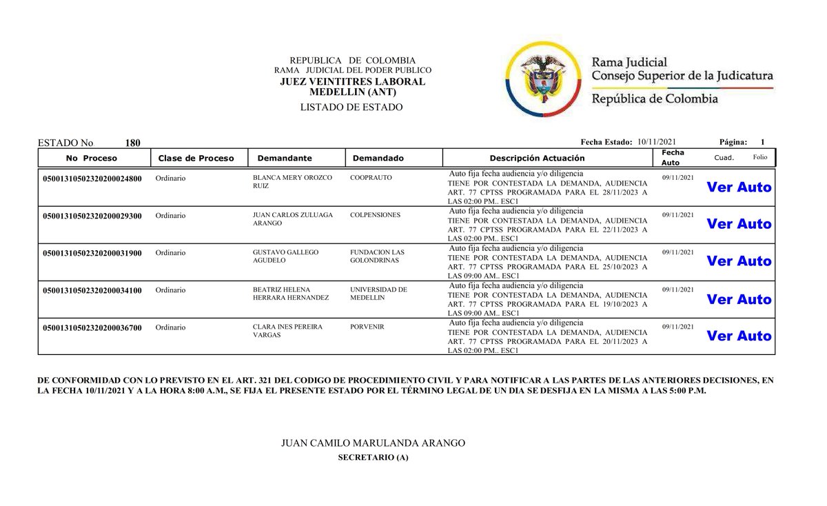 j23labmed's tweet photo. Estados No. 180 del 10 de noviembre del 2021. Míralos🧐 completos en la 🌐pagina web del juzgado https://t.co/hOzQexcgXW https://t.co/RpYFk62Q0O
