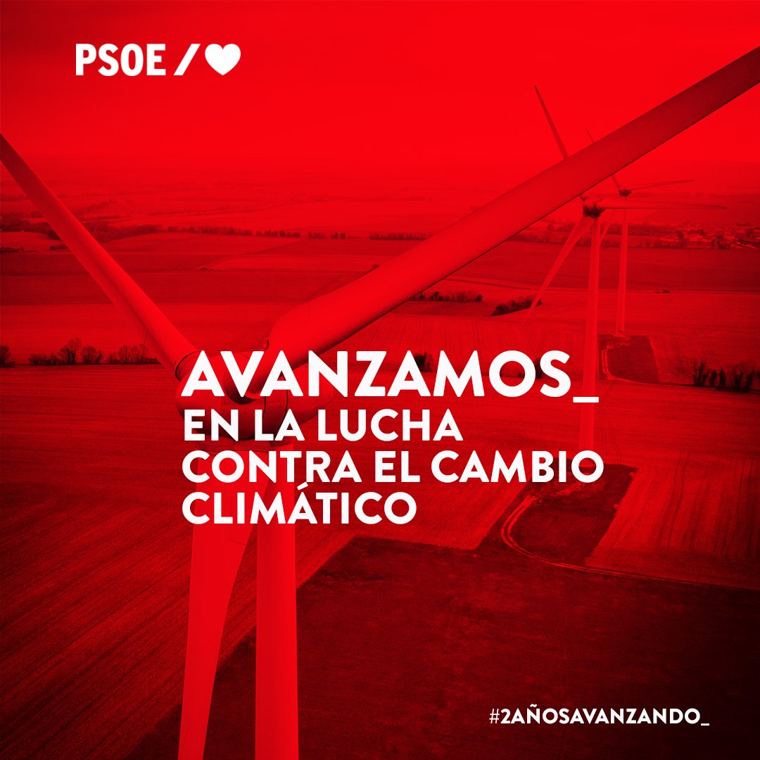 PSOE's tweet photo. #2AñosAvanzando_ cumpliendo nuestro compromiso con el ecologismo.
Estando a la vanguardia en la lucha contra el cambio climático. 🌹🤝🌍 https://t.co/Mh8soOzezj