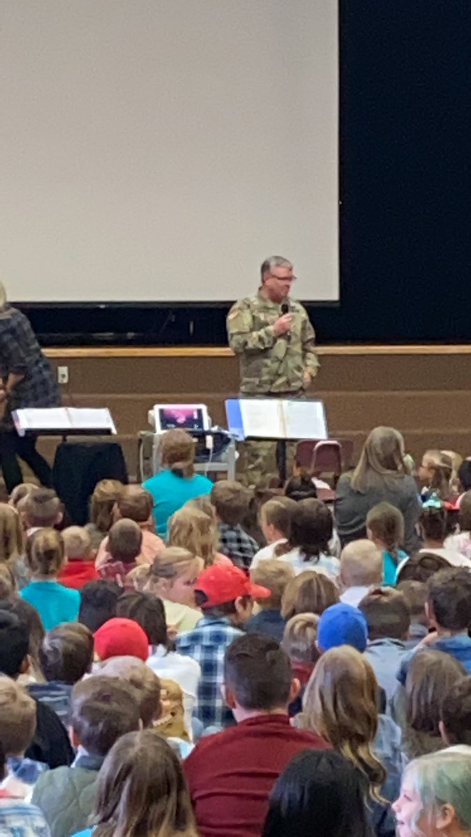 Greg_Maughan's tweet photo. Happy Veterans Day! Thank you to Business Administrator Robinson and those who have served and are serving. Our very own #sselementaryschool were inspiring and renewed hope in humanity during their assembly today. Great job SSES!!! https://t.co/demh8CSQar
