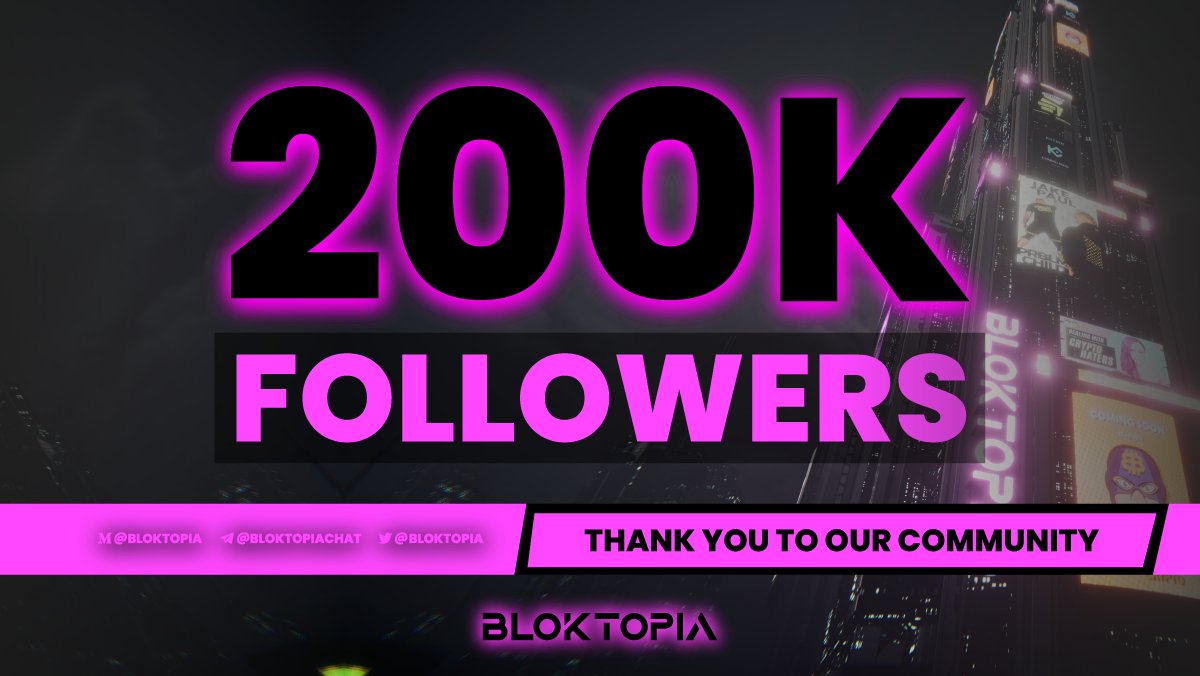 bloktopia's tweet photo. TWO hundred thousand 😲

In just under 6 months on Twitter, we've had incredible support - Thank you to everyone 🙏

This is just the beginning...

#TheHomeOfCrypto #LearnEarnPlayCreate #BLOK #WhoIsNext https://t.co/2t8UVpbWh6