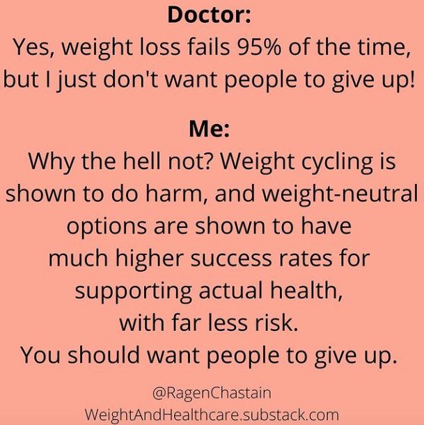 BodyTrustCenter's tweet photo. RP @RagenChastain
"It is not medically responsible to continue to dole out a prescription that almost never works &amp; almost always causes harm.
If doctors want to actually support fat people’s health, telling us to give up at intentional weight loss would be an excellent 1st step" https://t.co/vvHoxhUZzv