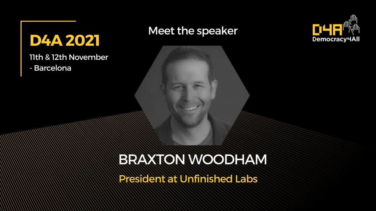 We're here at the <a href="/D4Aconf/">D4A Conference</a> event. Join Unfinished Labs President @Braxton along with other industry experts on Nov. 12 for a panel on reinventing democracy in the digital era. Details:d4a.io/agenda
#D4A2021 #D4Aspeaker #decentralizedgovernance