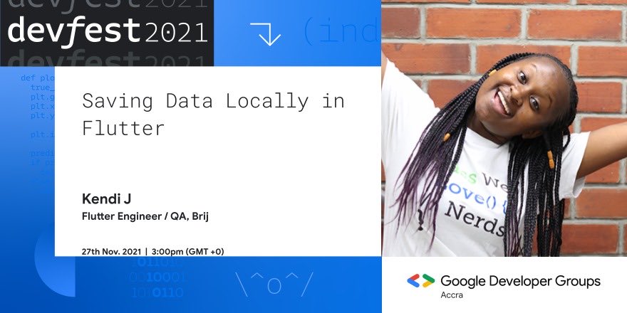 wtmaccra's tweet photo. Announcing DevFest Ghana Speakers.
Ever wondered how to persist data locally in #Flutter?
Our amazing speaker @kendyjaky has got you covered. Join DevFest Ghana and learn about Data Persistence.
Be sure to RSVP here β https://t.co/frQ4PotAYw
#DevFest2021 #DevFestGhana #SSA https://t.co/bCTuFP0Hfn