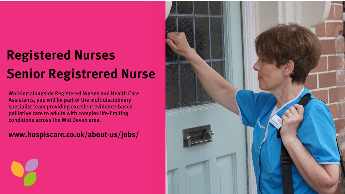We have fantastic opportunities to be a part of our Hospiscare at Home team in Mid Devon from early 2022! 

Registered Nurses – Band 5
Senior Registered Nurse – Band 6

Application deadline November 21, 2021 – so head over to our website to find out more: hospiscare.co.uk/about-us/jobs/
