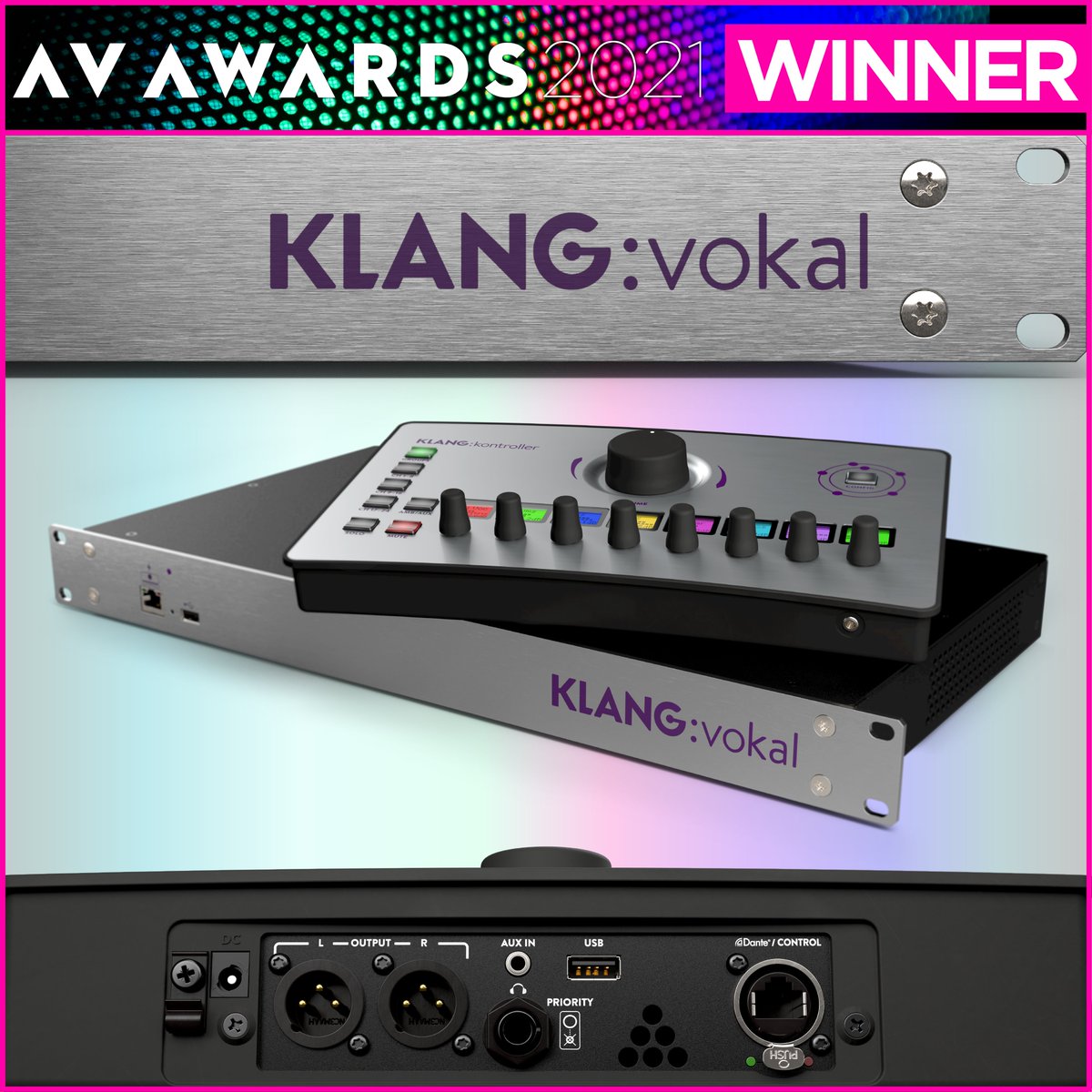 KLANGtec's tweet image. We're thrilled to announce that KLANG:kontroller and KLANG:vokal have won the AV Magazine Award 2021 in the category "Event Technology of the Year"! #AVmag