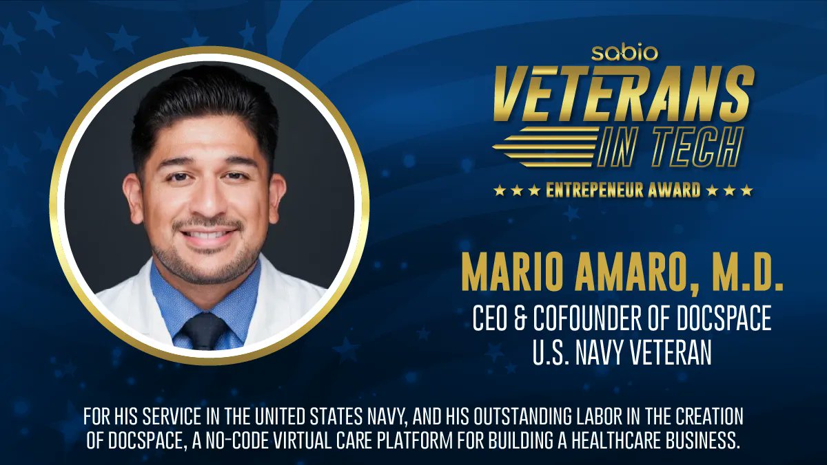 Sabio Coding Bootcamp (@wesabio) on Twitter photo Veteran Spotlight - meet Sabio alumni, Mario Amaro (MD), US Navy Veteran & CEO/co-founder of Docspace. 🎖🪖
Great work, Mario! Thank you for your services <a href="/MarioATX_MD/">Mario Amaro 🐶 (The Private Practice Doc)</a>
⠀
#VeteransDay #VAMilitaryBenefits #OnlineBootcamps #VetScholarships #VetsWhoCode Veteran Spotlight - meet Sabio alumni, Mario Amaro (MD), US Navy Veteran & CEO/co-founder of Docspace. 🎖🪖
Great work, Mario! Thank you for your services <a href="/MarioATX_MD/">Mario Amaro 🐶 (The Private Practice Doc)</a>
⠀
#VeteransDay #VAMilitaryBenefits #OnlineBootcamps #VetScholarships #VetsWhoCode