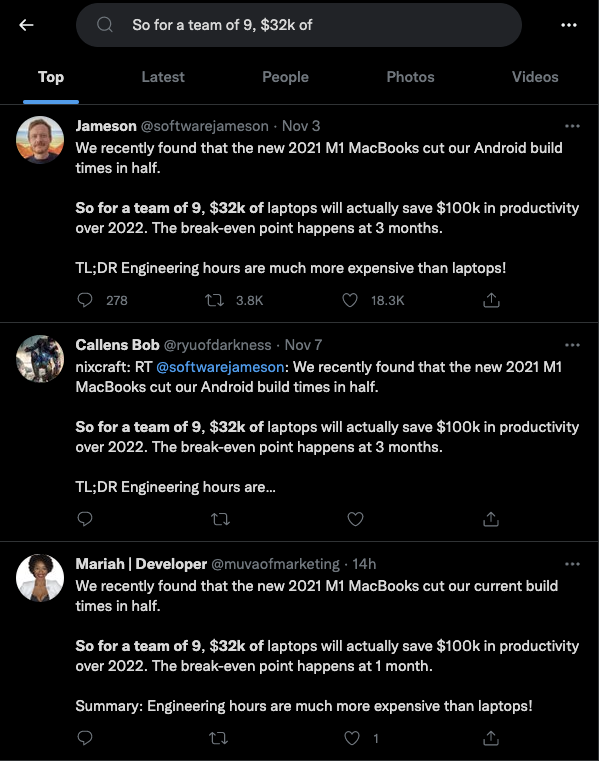 adifurca's tweet photo. @muvaofmarketing @softwarejameson found that first :))
Just 2 differences
* "current Android build" vs "current build"
* break-even point at "3 months" vs "1 month" https://t.co/xSwabClb1b
