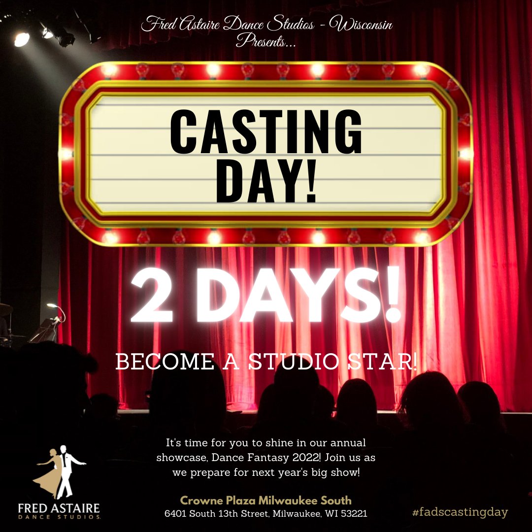FADSWisconsin's tweet image. ‼ 2 DAYS AWAY ‼
Casting Day is almost here and it's time to start preparation for our Dance Fantasy 2022 show! 👏 Be sure to pop in to the @CPMKEAirport South this Saturday, November 13th for a little midday party! 🎉 #dance #ballroomdance #castingday #letthefunbegin