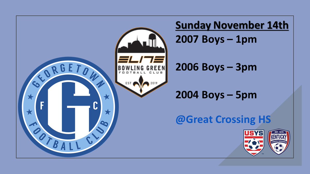 GeorgetownFC's tweet photo. Big weekend ahead for our boys @kplsoccer teams as we host @bgelitefc at Great Crossing High School on Sunday. This is a great opportunity for local area college coaches to come out and check out some talented kids. https://t.co/yumCkBzCf7