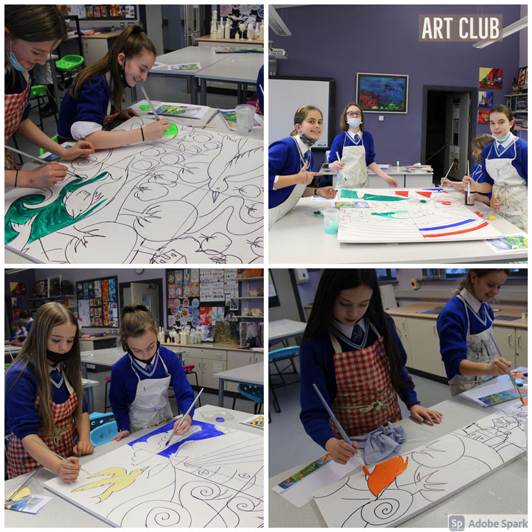AGSART1's tweet photo. Plans and designs complete. The Art Club students team up to paint their masterpiece in the form of an 8 foot mural. All will be revealed:) #teamwork @assumptionlive https://t.co/d7eHzIHF9Q
