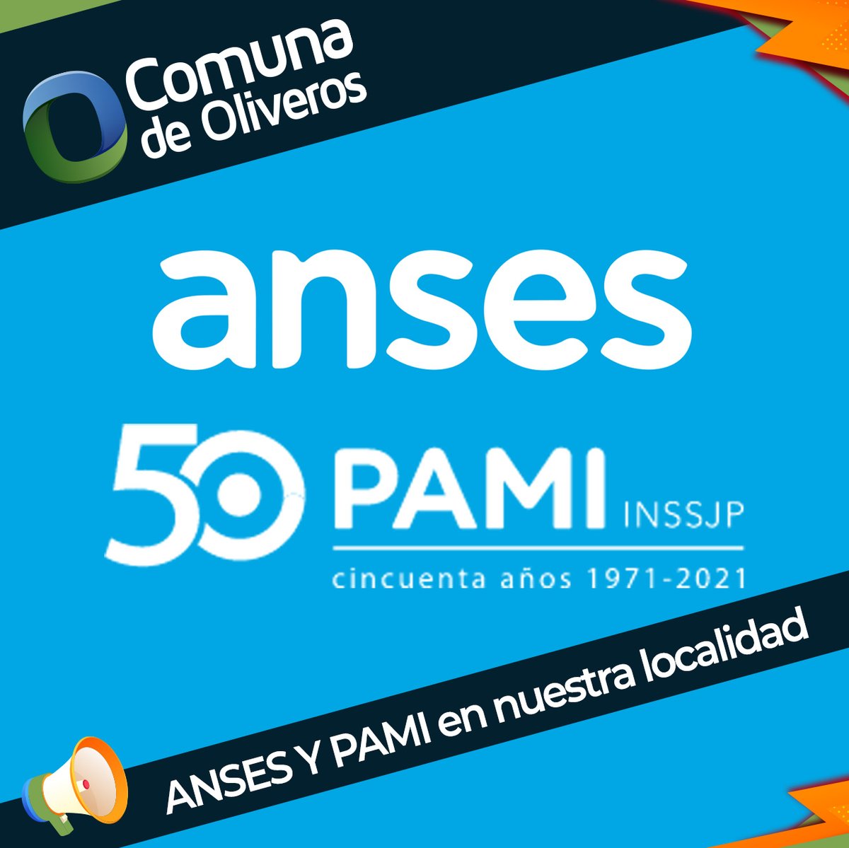 comuna_oliveros's tweet photo. ‼️ANSES Y PAMI EN DESARROLLO SOCIAL‼️

➡️El próximo viernes 19 de noviembre, a partir de las 8.00 hs ANSES Y PAMI estarán atendiendo consultas en el área de Desarrollo Social de nuestra localidad.

📲Se atenderá por orden de llegada, hasta 50 turnos

#Anses #VamosPorMás #Oliveros https://t.co/NZXRQb63Zx