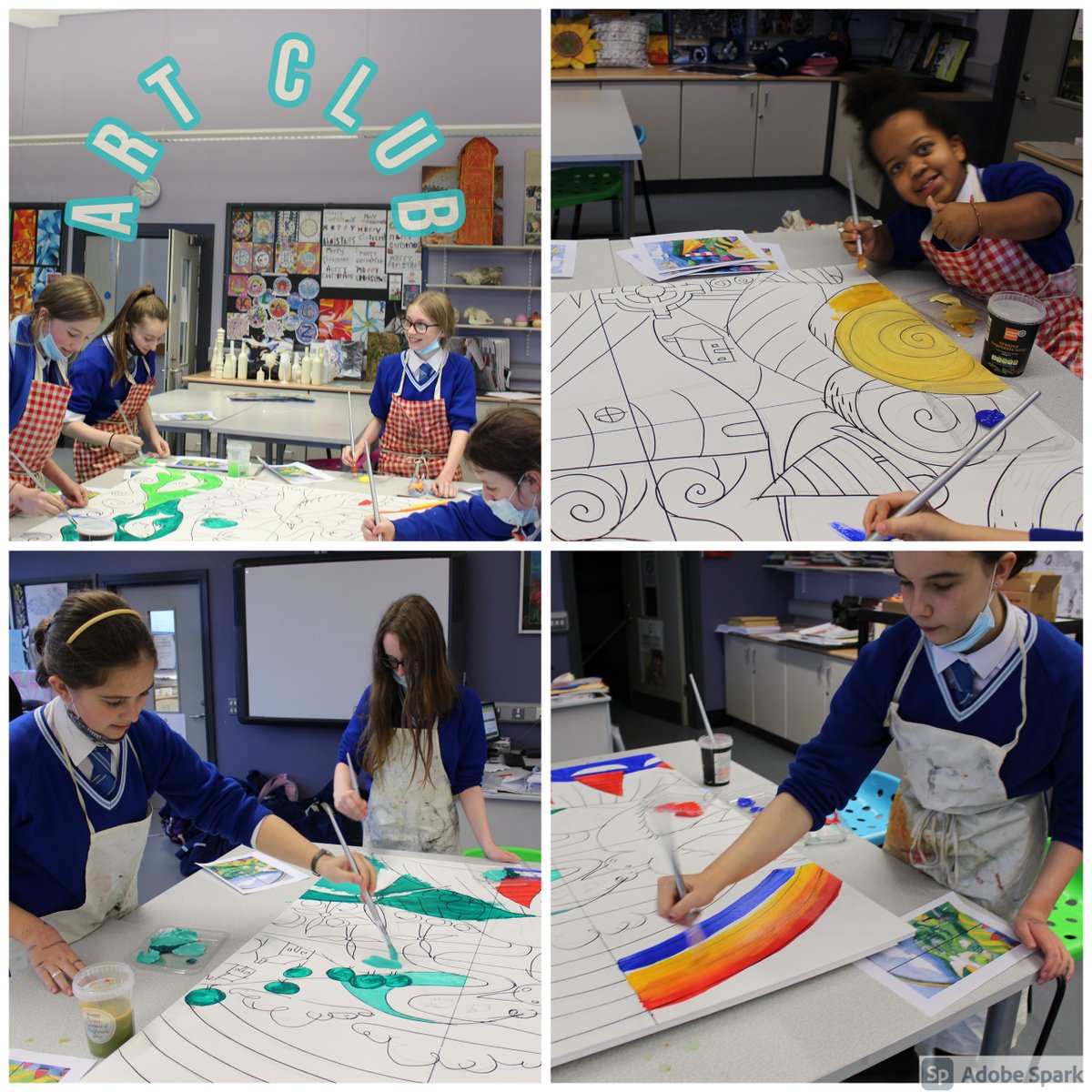 AGSART1's tweet photo. Plans and designs complete. The Art Club students team up to paint their masterpiece in the form of an 8 foot mural. All will be revealed:) #teamwork @assumptionlive https://t.co/d7eHzIHF9Q