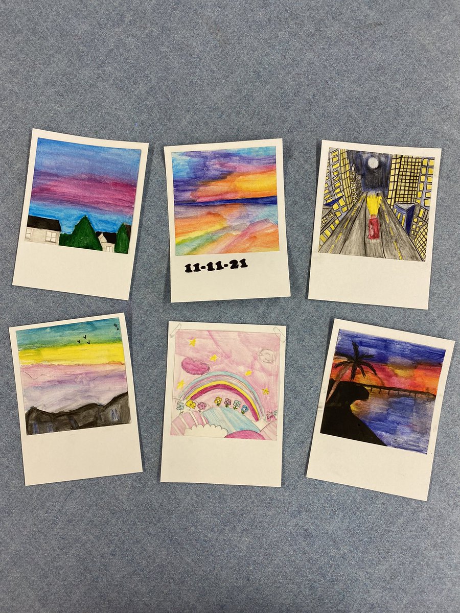FTSD_Anderson's tweet photo. 8th Grade Polaroid Landscapes. Students experimented with watercolor pencils to create a scene of their choice 😍 https://t.co/Uc9IYIECvQ
