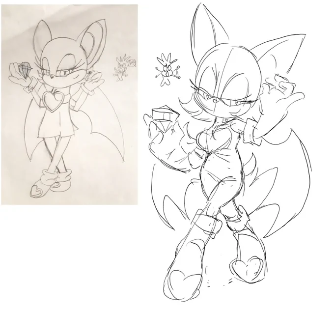 trying to redraw one of my child's drawings of rouge 😭 