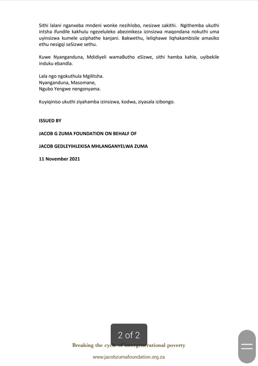 JGZ_Foundation's tweet image. H.E President Zuma through a heartfelt letter, has conveyed his condolences to the Nhleko family following the passing of Bab'Zihogozelanga Nhleko, known to many as "Mgilija", the Commander of the Zulu Regiments.