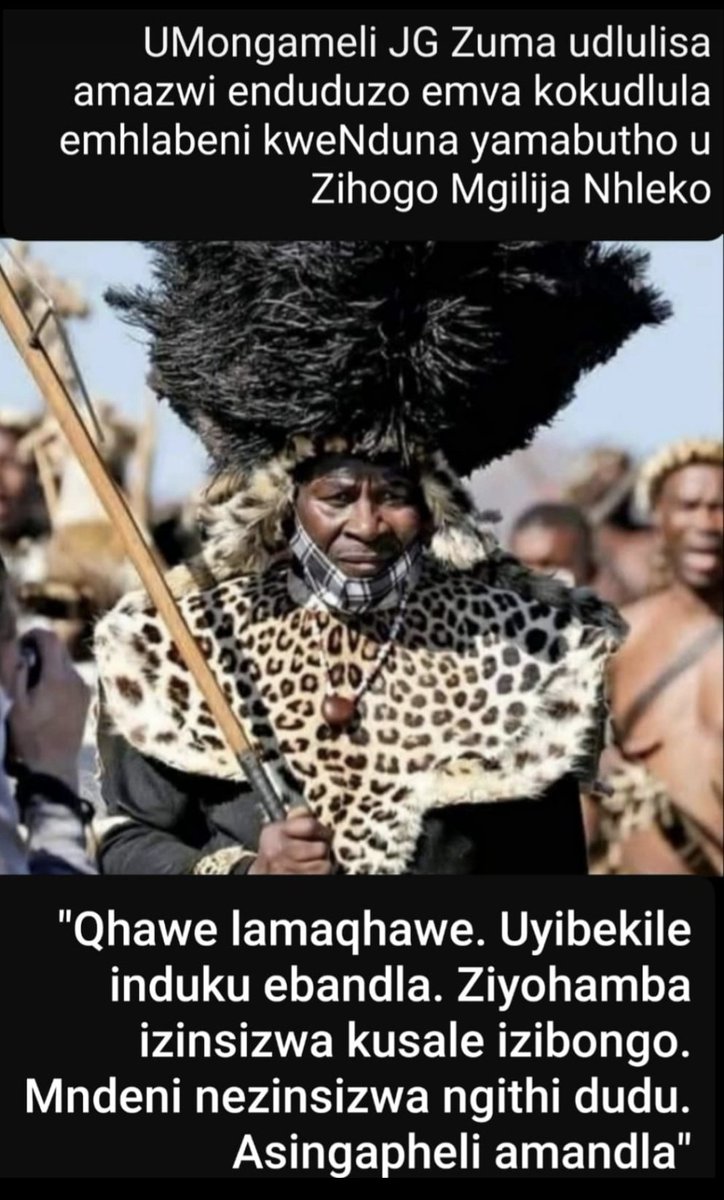 JGZ_Foundation's tweet image. H.E President Zuma through a heartfelt letter, has conveyed his condolences to the Nhleko family following the passing of Bab'Zihogozelanga Nhleko, known to many as "Mgilija", the Commander of the Zulu Regiments.