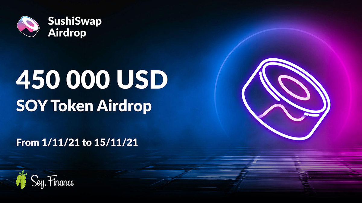 450 000 USD Airdrop to #Sushiswap users 🍣

Yesterday, 1797 new users joined our daily #Airdrop, which runs every day until 11/15/21!!

So, if you are a Sushiswap user:
➡ clo.click/Get_SOY