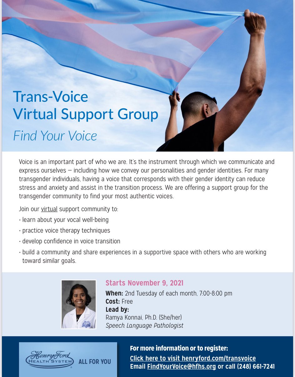 Congratulations to Speech Language Pathologist Ramya Konnai, Ph.D., CCC-SLP, on hosting her first virtual Transgender Voice support group Tuesday night. Patients from across the country participated. Visit henryford.com/transvoice to enroll or refer a patient.