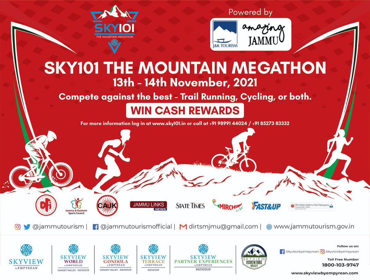 JammuTourism's tweet photo. A two-day first annual mountain megathon – SKY101 would be held at the famous Patnitop hill resort on 13-14 November 2021
#AzadiKaAmritMahotsav #patnitop #marathon #cycling  #AmazingJammu #FitIndiaMovement @OfficeOfLGJandK @tourismgoi  @diprjk @nitishwarKumar @indukanwal https://t.co/CeuNugzXqP