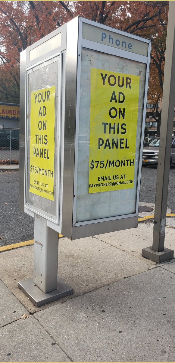 projectpayphone's tweet photo. One of the last if not the very last independent payphone service provider in New York City seeks advertisers. This sucker even has dial tone. https://t.co/mZDKZ1RrpL